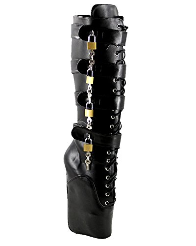WONDERHEEL Damen Padlocks Langschaft Ballett Stiefel Schwarz 39.5 EU von WONDERHEEL
