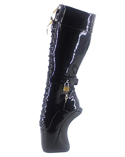 WONDERHEEL Damen Padlocks Langschaft Ballett Stiefel Schwarz 40 EU von WONDERHEEL