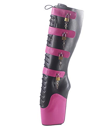 WONDERHEEL Damen Padlocks Langschaft Ballett Stiefel Schwarz 43.5 EU von WONDERHEEL