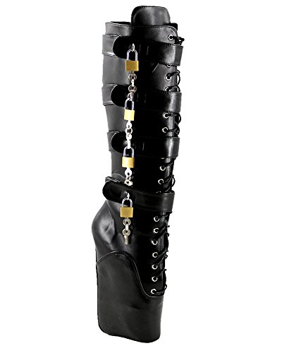 WONDERHEEL Damen Padlocks Langschaft Ballett Stiefel Schwarz 44 EU von WONDERHEEL