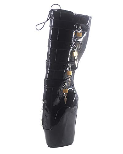 WONDERHEEL Damen Padlocks Locked Zipper Ballett Stiefel Schwarz 39.5 EU von WONDERHEEL