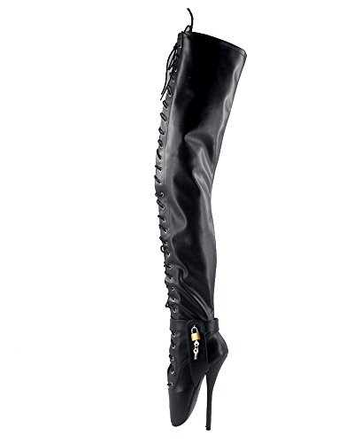 WONDERHEEL Damen Padlocks Over-Knee Ballett Stiefel Schwarz 44.5 EU von WONDERHEEL