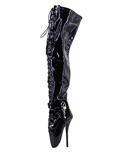 WONDERHEEL Damen Padlocks Over-Knee Ballett Stiefel Schwarz 44.5 EU von WONDERHEEL