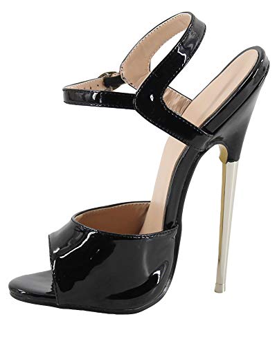 WONDERHEEL Damen Stiletto Ankle Straps Sandalen Schwarz 40 EU von WONDERHEEL