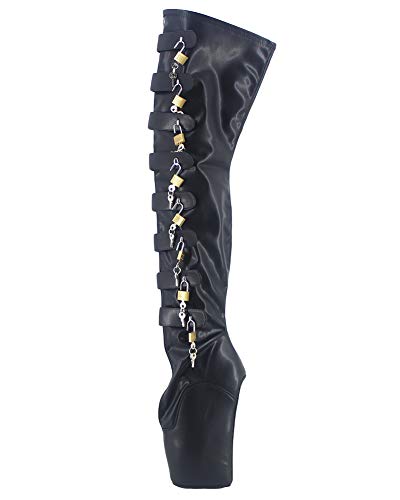 WONDERHEEL Damen Wedges Padlocks Ballett Stiefel Schwarz 43.5 EU von WONDERHEEL