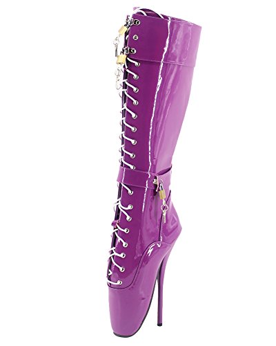 WONDERHEEL Stiletto Heel Violett fetisch Padlocks Schnürsenkel Langschaft Ballett Stiefel von WONDERHEEL