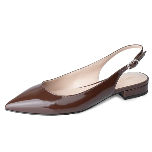 WONDERWAY Damen-Schuhe mit flachem, spitzem Zehenbereich für elegant, Freizeit, Arbeit, Hochzeit, Braun, 38.5 EU WONDERWAY Damen-Schuhe mit flachem, spitzem Zehenbereich für elegant, Freizeit, Arbeit, Hochzeit, Braun, 38.5 EU von WONDERWAY
