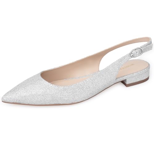 WONDERWAY Damen-Schuhe mit flachem, spitzem Zehenbereich für elegant, Freizeit, Arbeit, Hochzeit, Silberfarbener Glitzer, 38 EU WONDERWAY Damen-Schuhe mit flachem, spitzem Zehenbereich für elegant, Freizeit, Arbeit, Hochzeit, Silberfarbener Glitzer, 38 EU von WONDERWAY