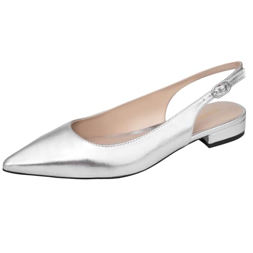 WONDERWAY Damen-Schuhe mit flachem, spitzem Zehenbereich für elegant, Freizeit, Arbeit, Hochzeit, silber, 38 EU WONDERWAY Damen-Schuhe mit flachem, spitzem Zehenbereich für elegant, Freizeit, Arbeit, Hochzeit, silber, 38 EU von WONDERWAY