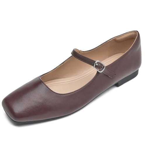 WONDERWAY Mary Jane Damen-Schuhe, Schlupfschuhe, Knöchelriemen, flache Schuhe, Braun, 37 EU WONDERWAY Mary Jane Damen-Schuhe, Schlupfschuhe, Knöchelriemen, flache Schuhe, Braun, 37 EU von WONDERWAY