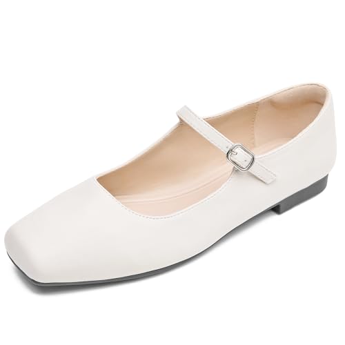 WONDERWAY Mary Jane Damen-Schuhe, Schlupfschuhe, Knöchelriemen, flache Schuhe, Cream, 41 EU WONDERWAY Mary Jane Damen-Schuhe, Schlupfschuhe, Knöchelriemen, flache Schuhe, Cream, 41 EU von WONDERWAY