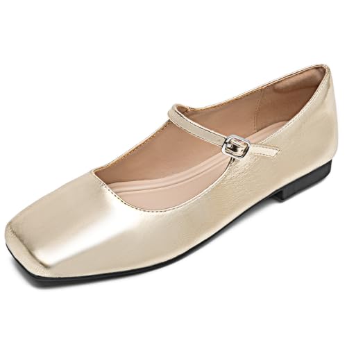 WONDERWAY Mary Jane Damen-Schuhe, Schlupfschuhe, Knöchelriemen, flache Schuhe, Gold, 39 EU WONDERWAY Mary Jane Damen-Schuhe, Schlupfschuhe, Knöchelriemen, flache Schuhe, Gold, 39 EU von WONDERWAY