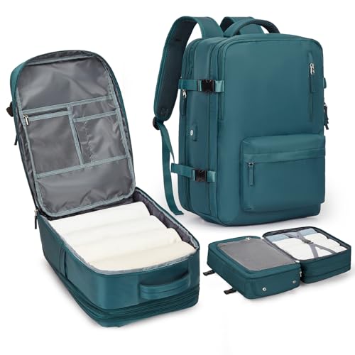 Großer Reiserucksack für Damen, Handgepäck-Rucksack, Wanderrucksack, wasserdicht, Outdoor-Sport-Rucksack, lässiger Tagesrucksack, Schultasche .., A5, Pfauenblau, X-Large, Rucksack von WONHOX