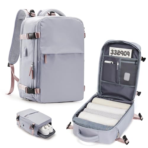 Großer Reiserucksack für Damen, Handgepäck-Rucksack, Wanderrucksack, wasserdicht, Outdoor-Sportrucksack, lässiger Tagesrucksack, Laptop-Rucksack, fluggenehmigt, Hellviolett, D-light lila, Large von WONHOX