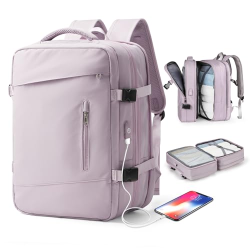 WONHOX Reiserucksack für Damen und Herren, Laptop-Rucksack mit Schuhfach, wasserdichter Wanderrucksack, B7-Lotus-Pink, X-Large-With expansion layer, Größe XL mit Erweiterungsschicht von WONHOX