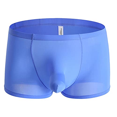 WONLINE Herren Sexy Boxershort Slips Elephant Bulge Boxer Briefs Shorts Unterhose Silky Closed Penis Sheath Transparente Unterwäsche String Tanga (XL,Blau) von WONLINE