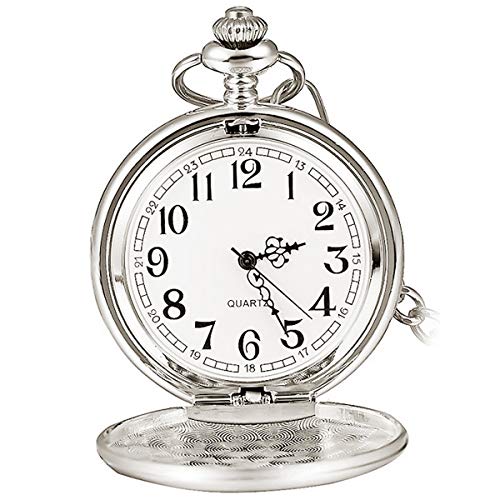 Glatte Vintage-Quarz-Taschenuhr aus Stahl, klassische Taschenuhr mit kurzer Kette für Männer und Frauen – Geschenk für Geburtstag, Jahrestag, Weihnachten, Vatertag, Antik Glatte Vintage-Quarz-Taschenuhr aus Stahl, klassische Taschenuhr mit kurzer Kette für Männer und Frauen – Geschenk für Geburtstag, Jahrestag, Weihnachten, Vatertag, Antik von WONOLO