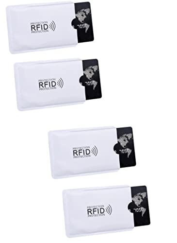 WOO LANDO 4 Stück RFID & NFC mit Aluminiumbeschichtung - Schutzhüllen für Kreditkarten, EC Karte, Personalausweis, Bankkarte - RFID Blocker gegen unerlaubtes Datenauslesen und illegales Geldabheben von WOO LANDO
