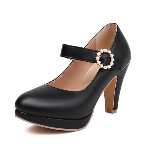 Mode Frauen High Heels Bogen Plattform Runde Zehe Pumpen Leder Sommer Süße Schuhe（Black 6-2，42） von WOOD MEETS COLOR