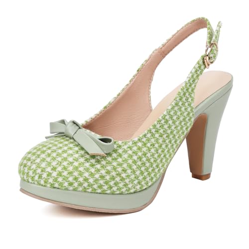 Mode Frauen High Heels Bogen Plattform Runde Zehe Pumpen Leder Sommer Süße Schuhe（Green 26，39） von WOOD MEETS COLOR