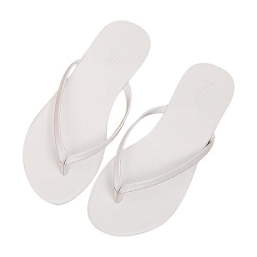 WOOD MEETS COLOR Frauen flachen Boden Clip Toe Cool Hausschuhe Casual Beach Thongs Hausschuhe（White 1，37） von WOOD MEETS COLOR
