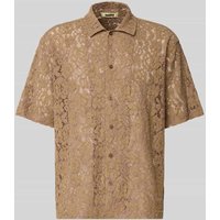 WOODBIRD Relaxed Fit Freizeithemd mit Ausbrenner-Effekt Modell 'Banks' in Taupe, Größe XL von WOODBIRD