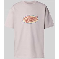 WOODBIRD T-Shirt mit Label-Print Modell 'Baine' in Flieder, Größe XXL von WOODBIRD