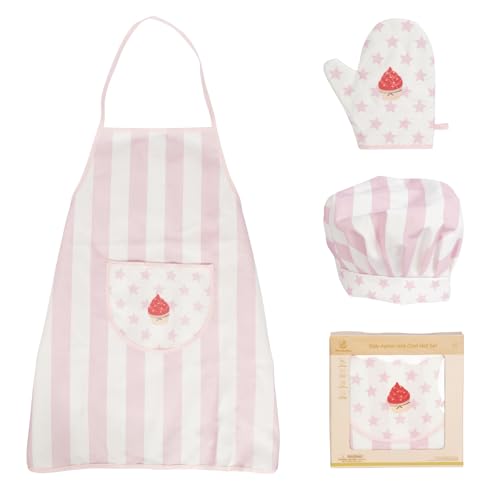 WOODENFUN Kinder Schürze Kochmütze Set Chef-Set für Kinder Kinderschürze Kochschürze mit Taschen, Backkochhut Gummiband, Sternenmuster Kochhandschuhe, Kinderrollenspiel von WOODENFUN