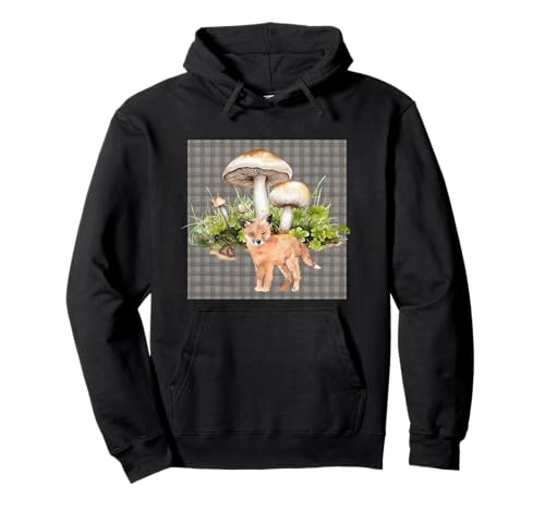 Damen Pilz Aquarell Fuchs Cub Botanisches Holz Pullover Hoodie von WOODLAND WATERCOLOR GRAPHIC DESIGNS