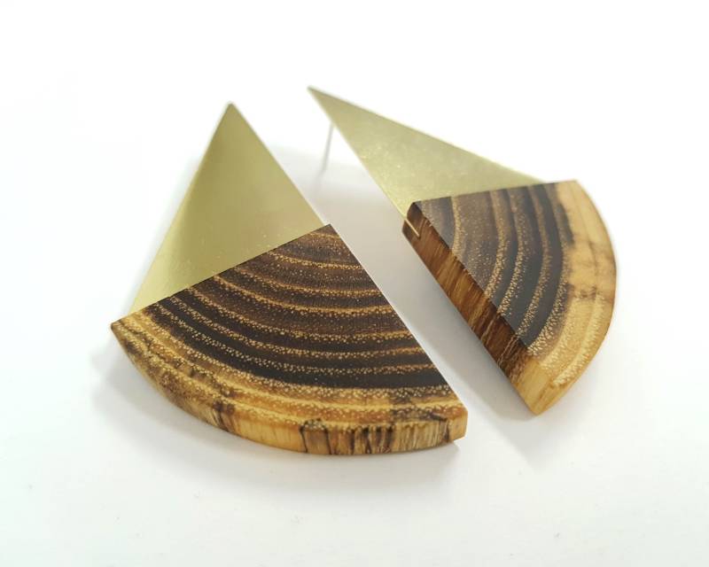 Minimal Ohrringe Geschenk Für Sie, Holz Und Messing Handgemachte Ohrringe, Naturholz Schmuck von WOODLANDARTBERLIN