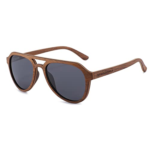 WOODONLY Pilotenbrille Holz Polarisierte Sonnenbrille - Mode Stil Hölzerne Sonnenbrille mit Bambus Etui für Herren und Damen Perfekte Geschenke (Walnuss) von WOODONLY