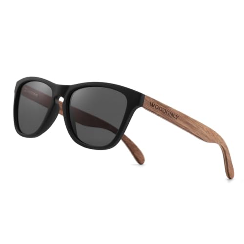 WOODONLY Holz Casual Polarisierte Sonnenbrille - UV400 Schutz Quadrat Shades für Herren und Damen Perfekte Geschenke (Walnuss Schwarz) von WOODONLY