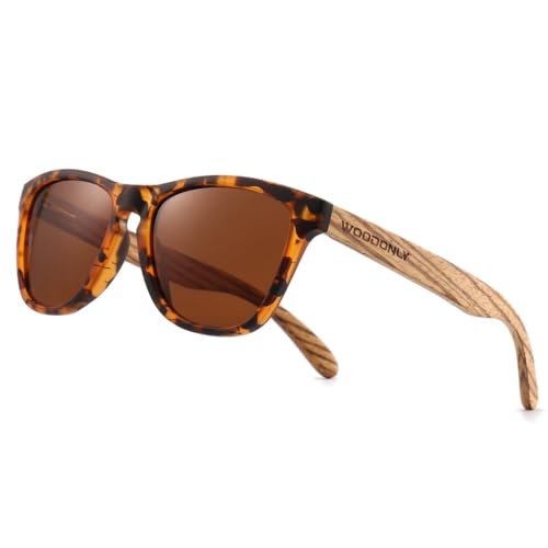 WOODONLY Holz Casual Polarisierte Sonnenbrille - UV400 Schutz Quadrat Shades für Herren und Damen Perfekte Geschenke (Zebrano Schildkröte) von WOODONLY