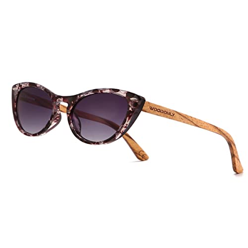 WOODONLY Holz Katzenauge Polarisierte Sonnenbrille - Mode Hölzerne Sonnenbrille für Damen und Herren Perfekte Geschenke (Schildpatt+zebra) von WOODONLY