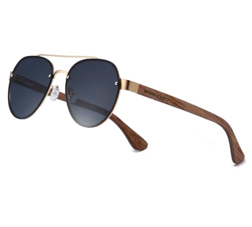 WOODONLY Holz Piloten Sonnenbrille ohne Rand - Polarisierte Sonnenbrille mit Metallrahmen für Damen und Herren Perfekte Geschenke (Grau) von WOODONLY