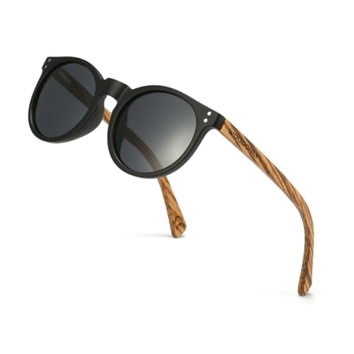 WOODONLY Holz Runde Polarisierte Sonnenbrille - Mode Holz Sonnenbrille für Damen und Herren Perfekte Geschenke (Grau) von WOODONLY