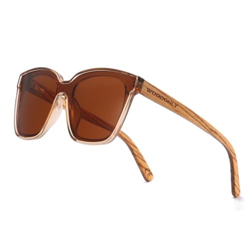 WOODONLY Holz Übergroße Polarisierte Sonnenbrille - UV400 Schutz Modern Shades für Herren und Damen Perfekte Geschenke (champagne) von WOODONLY