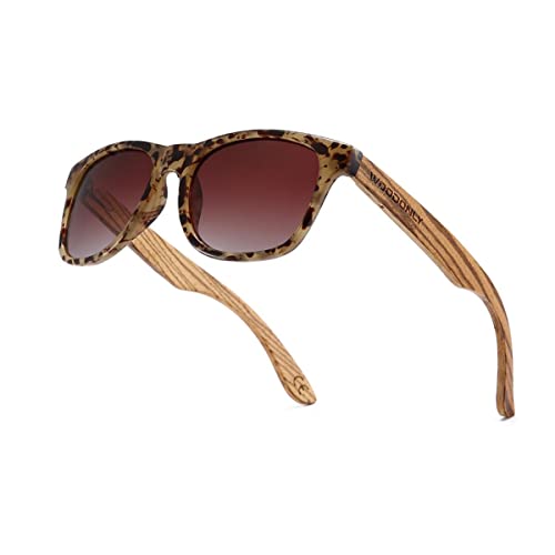 WOODONLY Mode Holz Polarisierte Sonnenbrille - Retro Stil Rechteckig Shades für Damen und Herren Perfekte Geschenke (Schildkröte + Zebrano) von WOODONLY
