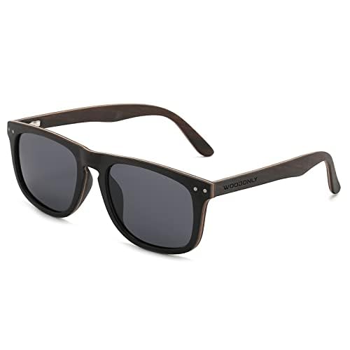 WOODONLY Retro Holz Polarisierte Sonnenbrille - Mode Stil Hölzerne Sonnenbrille mit Bambus Etui für Herren und Damen Perfekte Geschenke (Ebenholz) von WOODONLY
