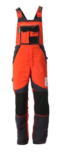 WOODSafe® Schnittschutzhose Klasse 2, kwf-geprüfte Forsthose, Latzhose orange/grau, Herren - Waldarbeiterhose (58) von WOODSafe