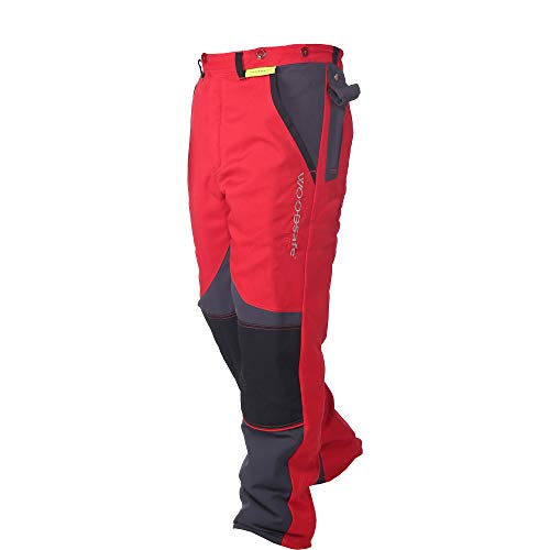 WOODSafe Schnittschutzhose Klasse 2, Forsthose, kwf-geprüft, Bundhose rot/grau, Herren - Waldarbeiterhose mit Schnittschutz Form A, leichtes Gewicht (60) von WOODSafe