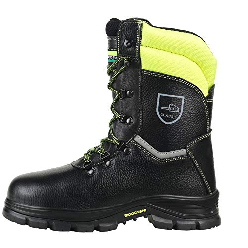 WOODSafe Schnittschutzstiefel Klasse 1, S3, Farbe schwarz/gelb, Forststiefel, KWF geprüft, Größe 42 EU von WOODSafe