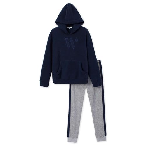 WOODY Pyjama Set für Jungen -10A, Marineblau - mit Kapuze Bequem Langarm Schlafanzug von WOODY