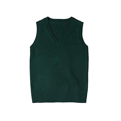 WOOKIT Damen Mädchen Jungen Ärmellose Pullunder, Unisex V-Ausschnitt Baumwolle Strickpullover Westen, 12 Farben Retro Pullover Strickweste für Herbst Frühling Winter-Dunkelgrün-L von WOOKIT