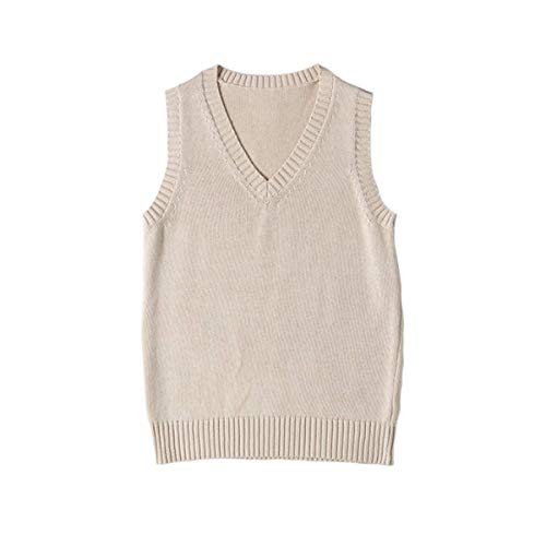 WOOKIT Damen Mädchen Jungen Ärmellose Pullunder, Unisex V-Ausschnitt Baumwolle Strickpullover Westen, 12 Farben Retro Pullover Strickweste für Herbst Frühling Winter-Leichte Aprikose-XXL von WOOKIT