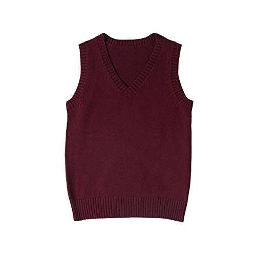 WOOKIT Damen Mädchen Jungen Ärmellose Pullunder, Unisex V-Ausschnitt Baumwolle Strickpullover Westen, 12 Farben Retro Pullover Strickweste für Herbst Frühling Winter-Rotwein-L von WOOKIT