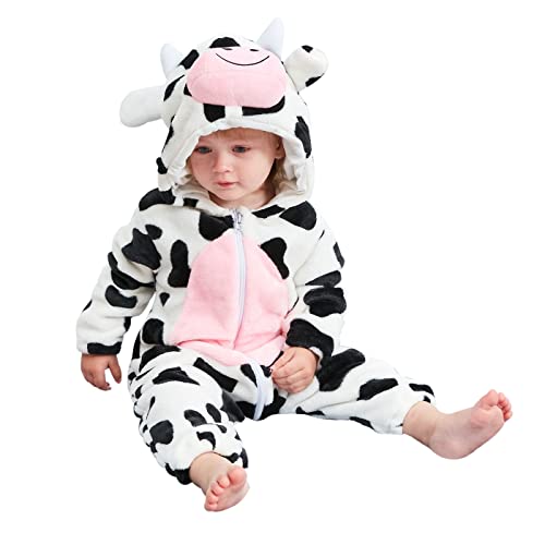 WOOKIT Unisex Baby Onesie Winter Kapuzen Cartoon Strampler Neugeborenen Overall für Jungen und Mädchen 0-36 Monate-Kuh-70 von WOOKIT
