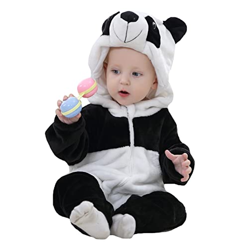 WOOKIT Unisex Baby Onesie Winter Kapuzen Cartoon Strampler Neugeborenen Overall für Jungen und Mädchen 0-36 Monate-Panda-100 von WOOKIT