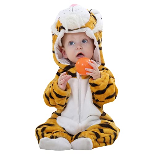 WOOKIT Unisex Baby Onesie Winter Kapuzen Cartoon Strampler Neugeborenen Overall für Jungen und Mädchen 0-36 Monate-Tiger1-100 von WOOKIT