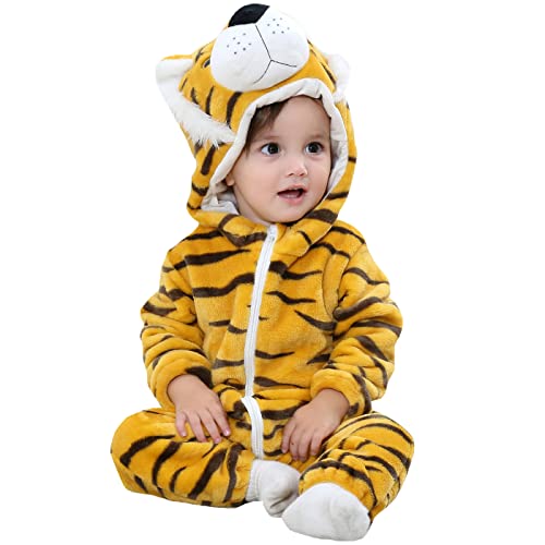 WOOKIT Unisex Baby Onesie Winter Kapuzen Cartoon Strampler Neugeborenen Overall für Jungen und Mädchen 0-36 Monate-Tiger2-100 von WOOKIT